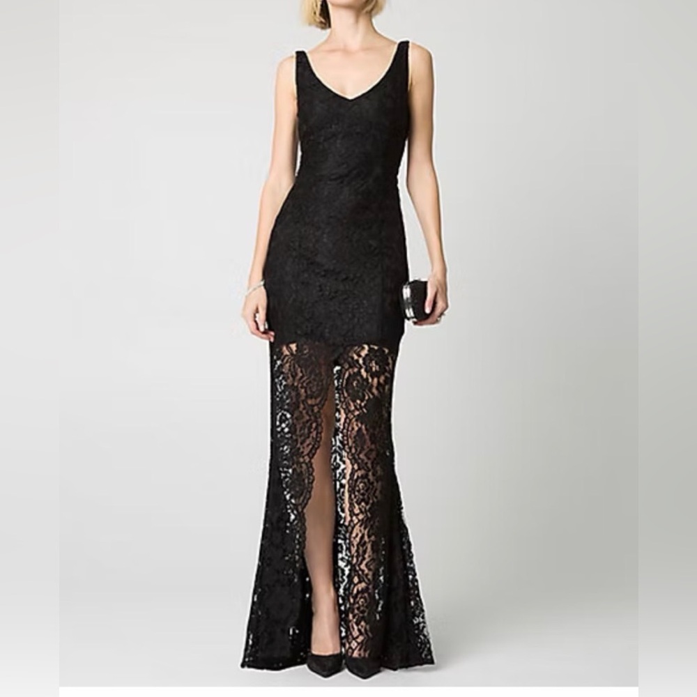 NEVER WORN Le Chateau Black Lace V-Neck Mermaid Dress Gown - XXS